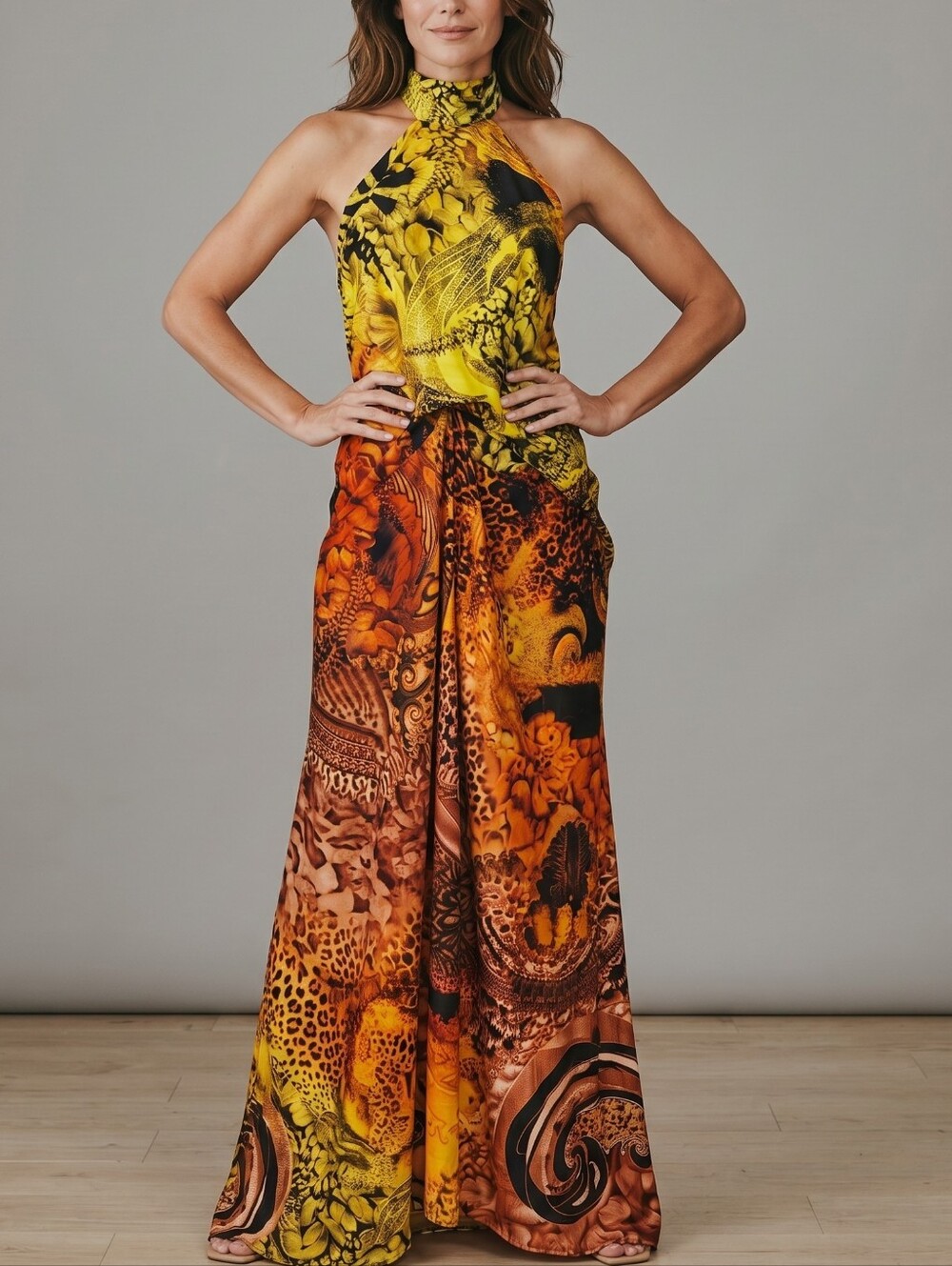Halpern draped bustier gown is made from animal print Twill Multi ...EU 38/US 6
